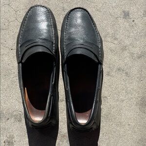 Navy Leather Men's Loafers- Massimo Dutti